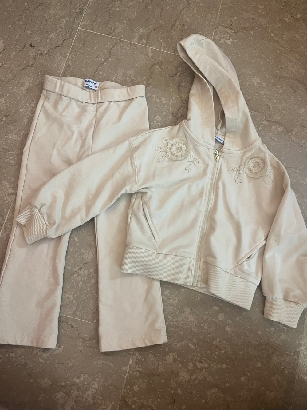 Mayoral Cream Zip-Up Hoodie and pants 3y toddler girl set